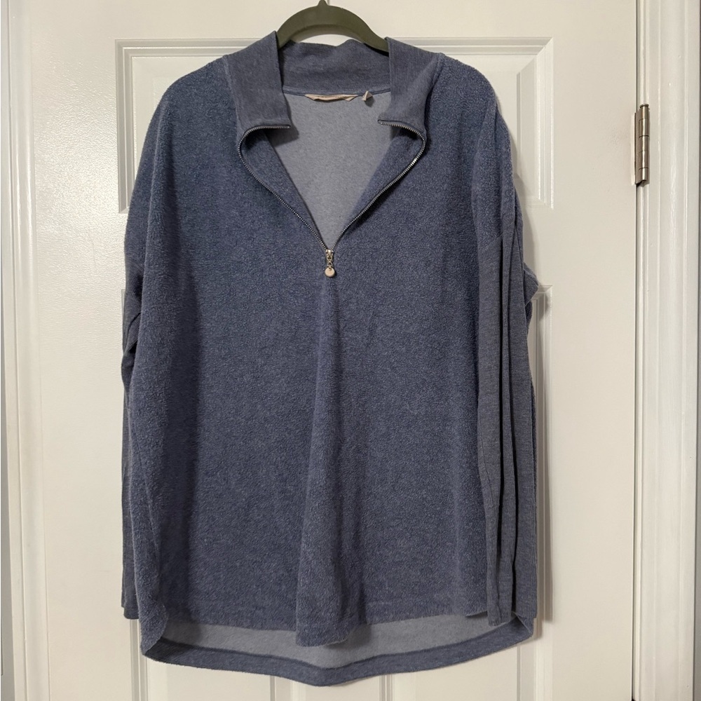 Soft Surroundings | Cotton Blend Blue Quarter-Zip Sweater | Size L